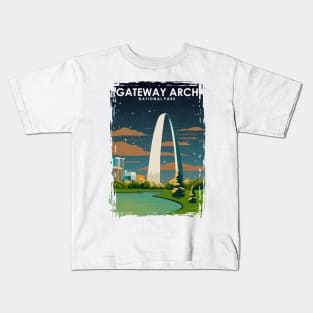 Gateway National Park Vintage Minimal Retro Travel Poster at Night Kids T-Shirt